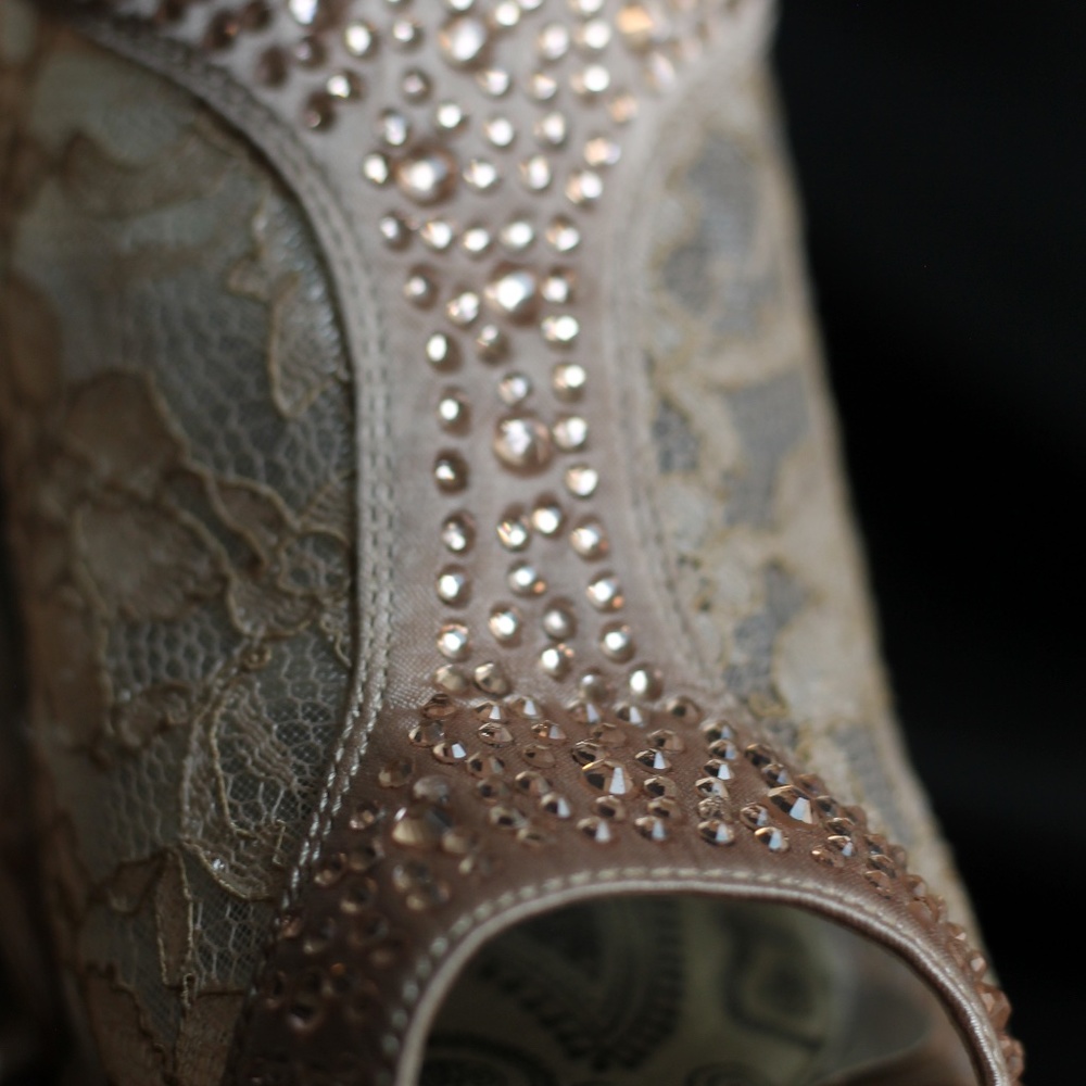 Pink Lace Rhinestone Heels - Picture 2 of 2